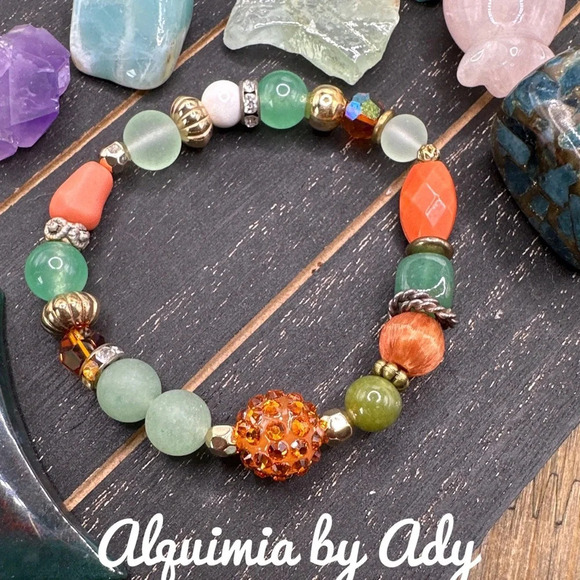 Aventurine green imperial jade chunky brass colorful bracelet - Picture 1 of 5
